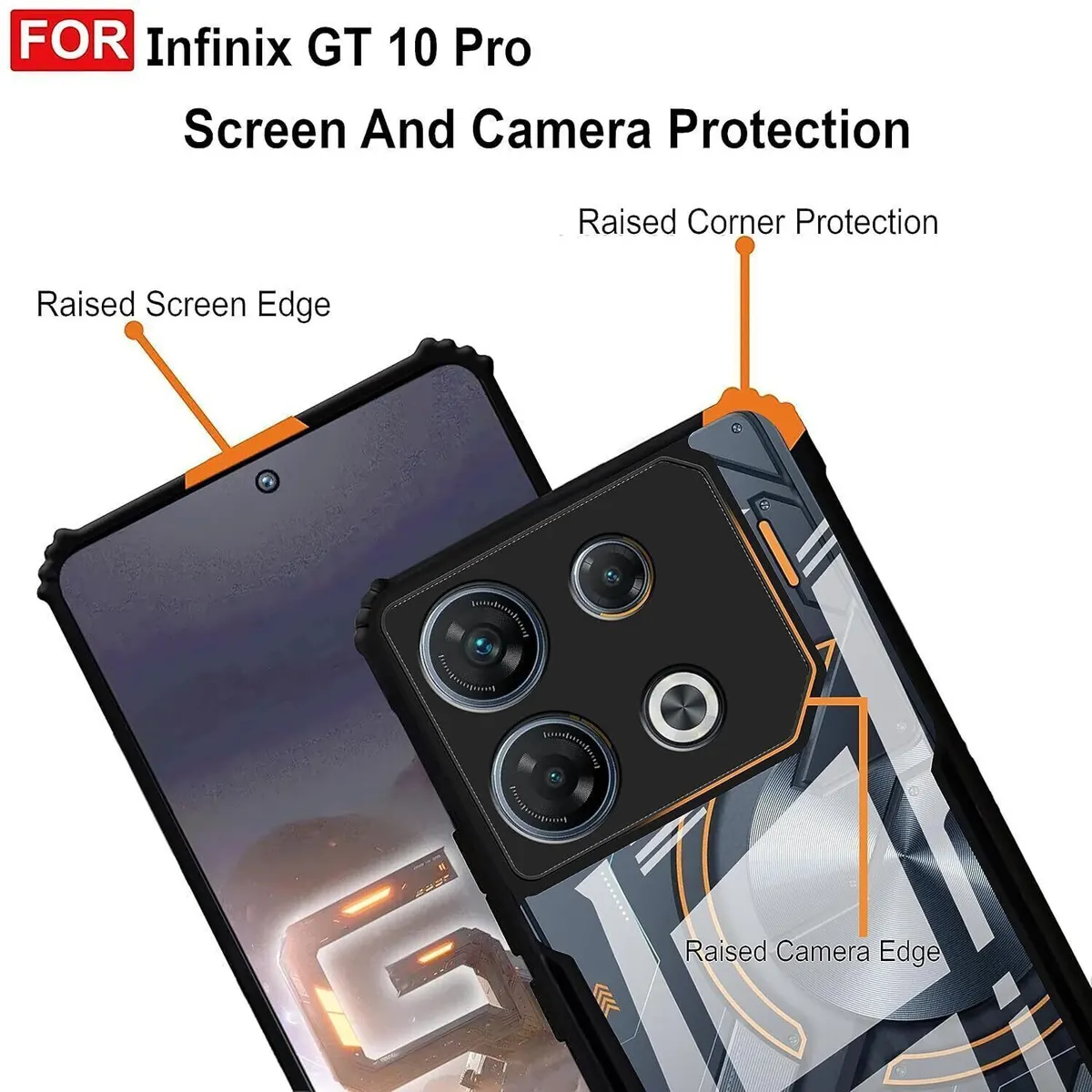 Micvir Back Cover for Infinix GT10 Pro (Transparent, Black, Shock Proof, Polycarbonate, Pack of: 1) — image 4 of 5
