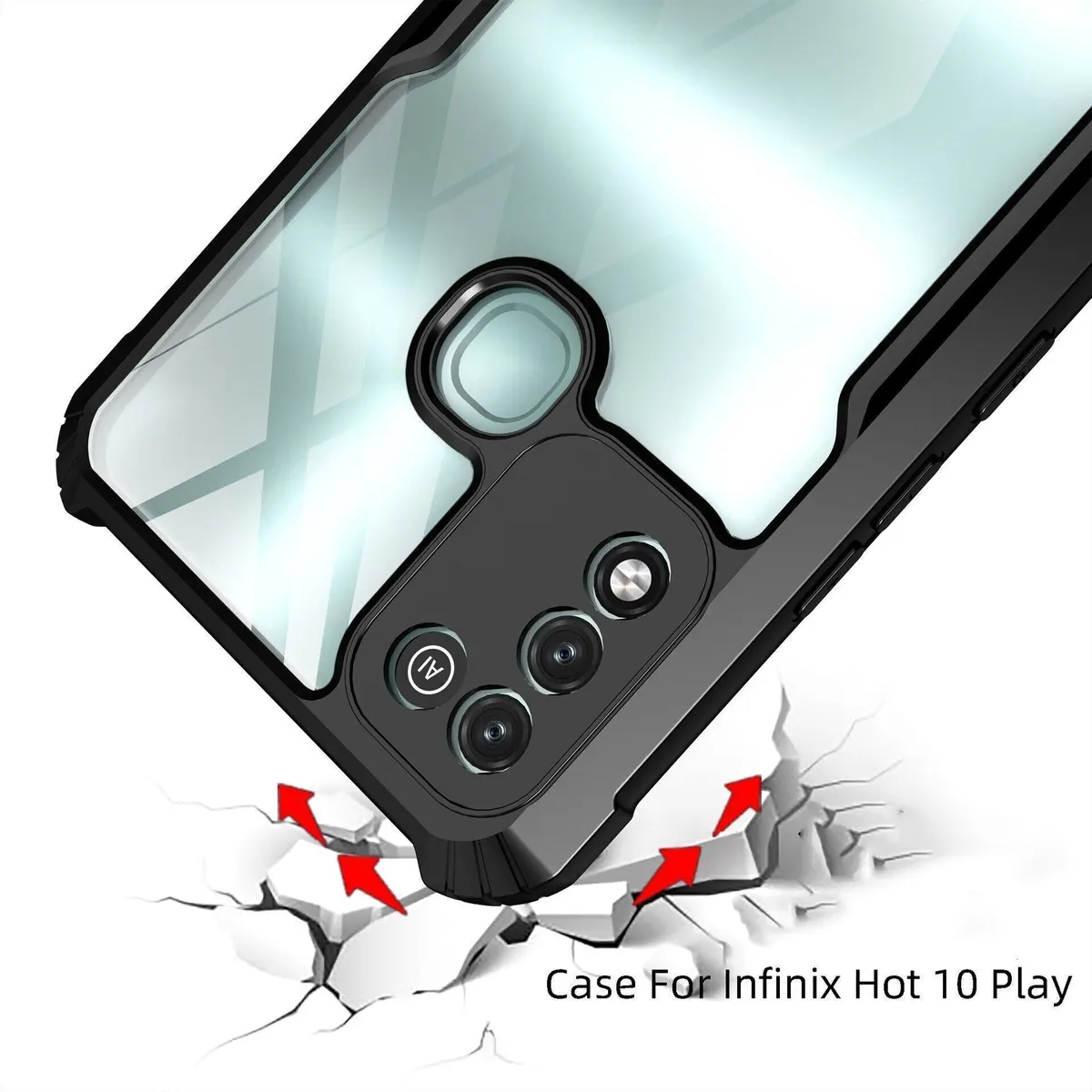 Micvir Back Cover for Infinix Hot 10 Play (Transparent, Black, Shock Proof, Polycarbonate, Pack of: 1) — image 3 of 5