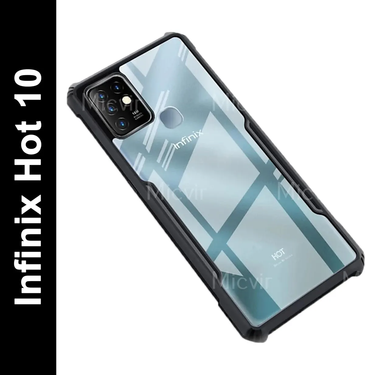Micvir Back Cover for Infinix Hot 10 (Transparent, Black, Shock Proof, Polycarbonate, Pack of: 1)