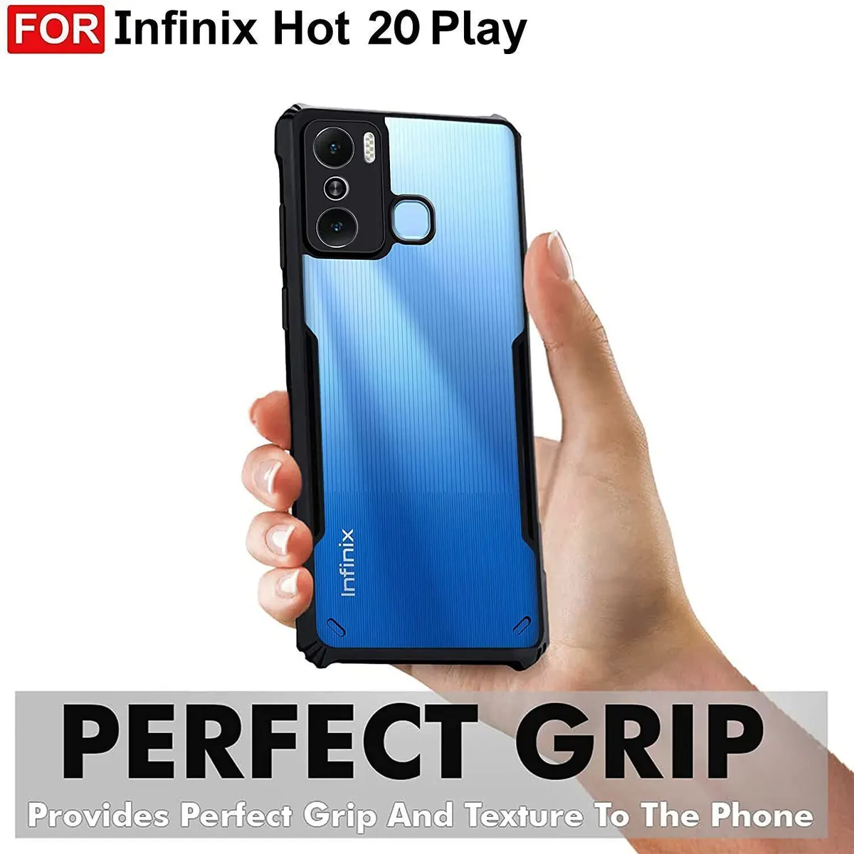 Micvir Back Cover for Infinix Hot 20 Play (Transparent, Black, Shock Proof, Polycarbonate, Pack of: 1) — image 2 of 5