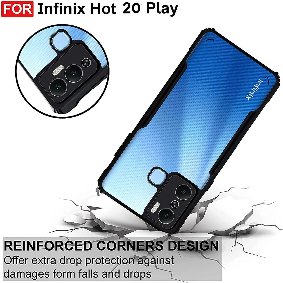 Micvir Back Cover for Infinix Hot 20 Play (Transparent, Black, Shock Proof, Polycarbonate, Pack of: 1) — image 3 of 5