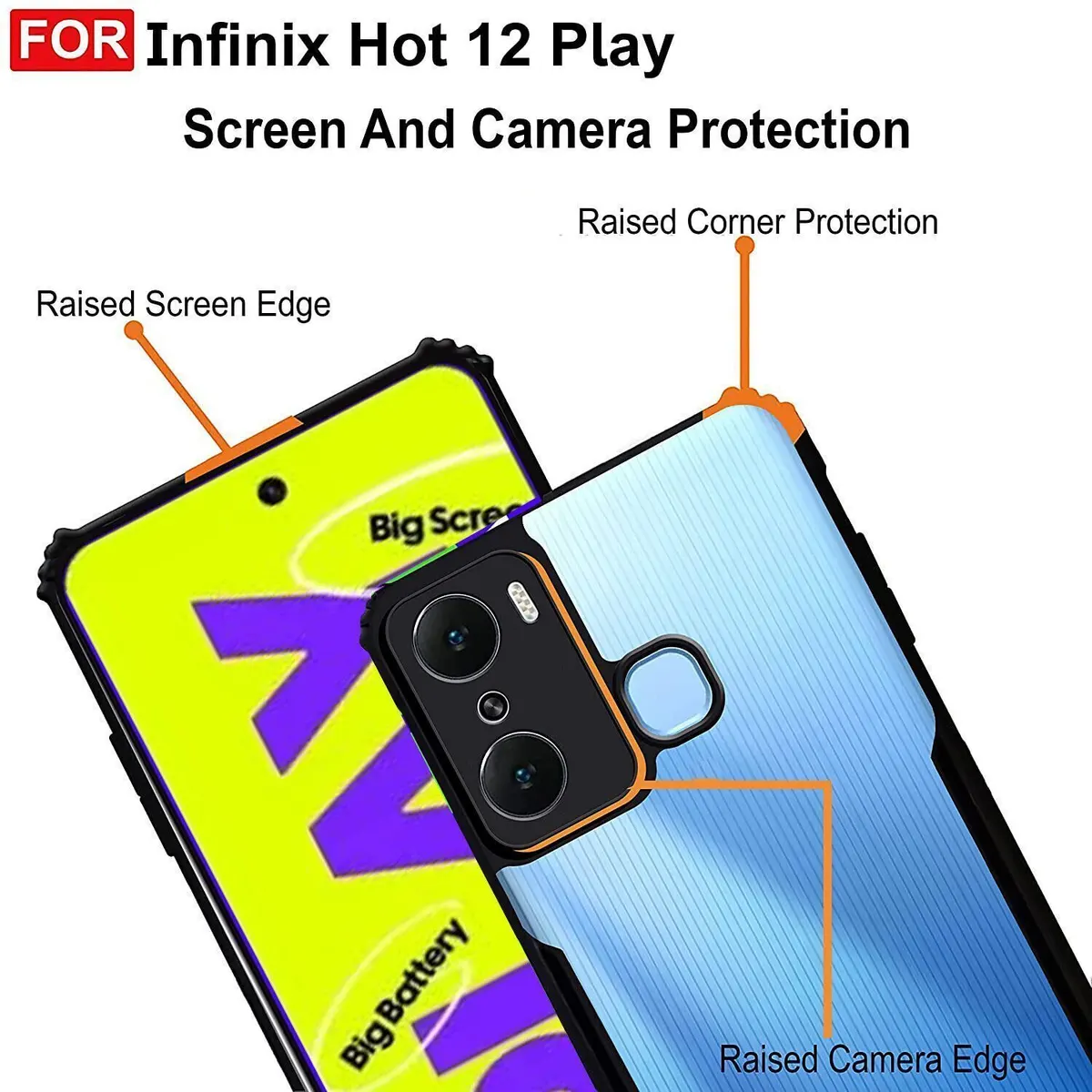 Micvir Back Cover for Infinix Hot 20 Play (Transparent, Black, Shock Proof, Polycarbonate, Pack of: 1) — image 4 of 5