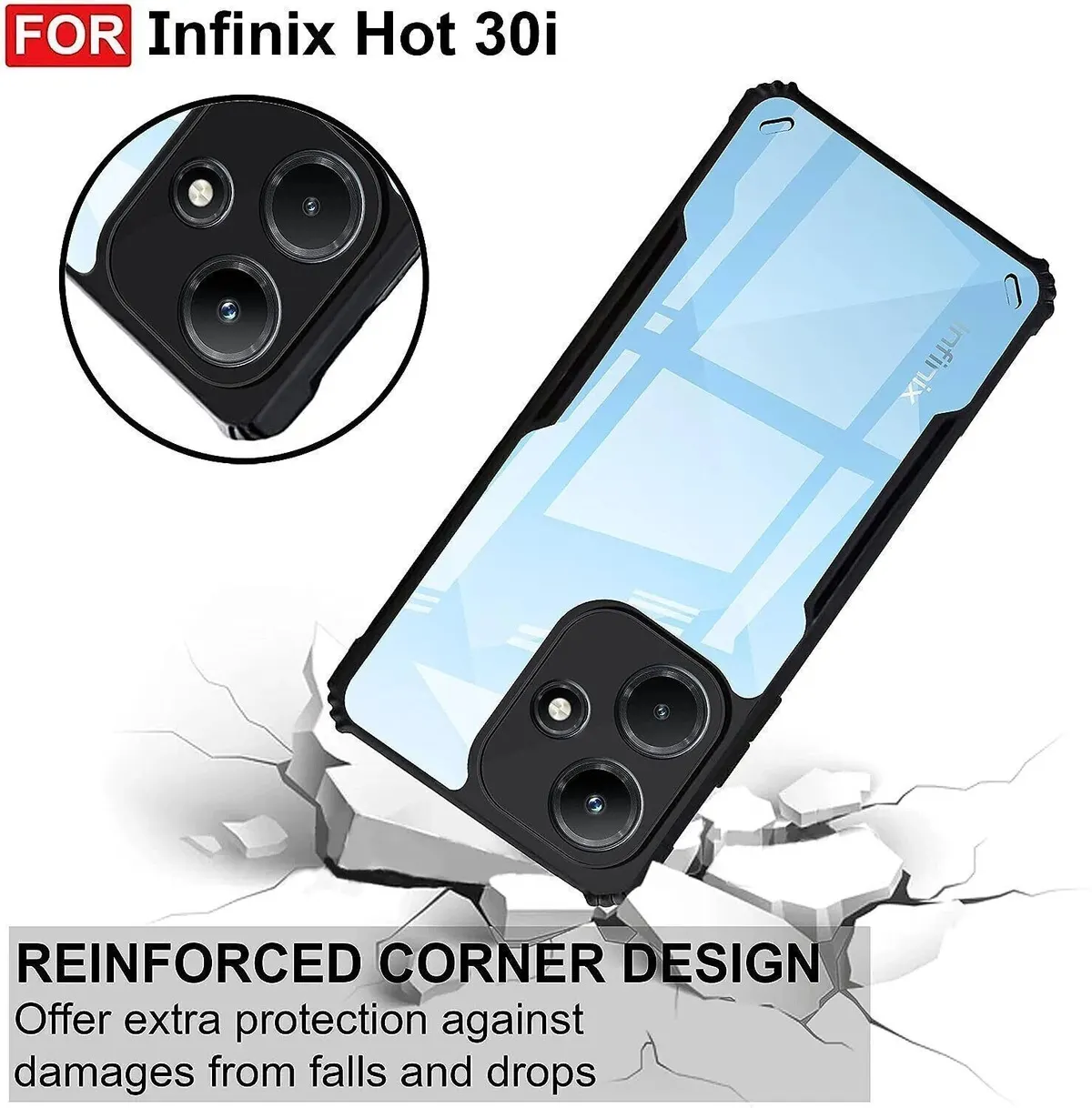 Micvir Back Cover for Infinix Hot 30i (Transparent, Black, Shock Proof, Polycarbonate, Pack of: 1) — image 3 of 5