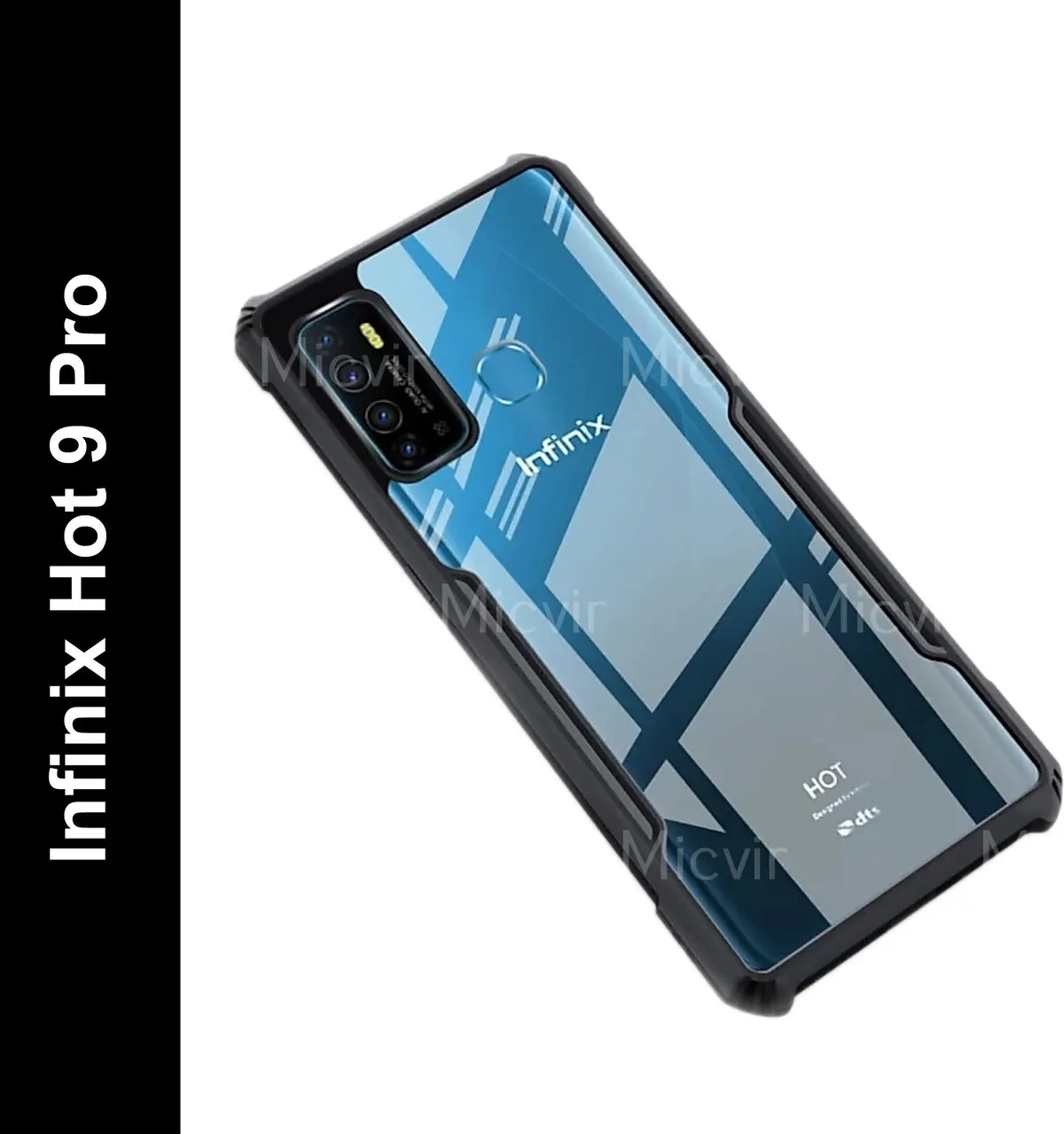 Micvir Back Cover for Infinix Hot 9 (Transparent, Black, Shock Proof, Polycarbonate, Pack of: 1)