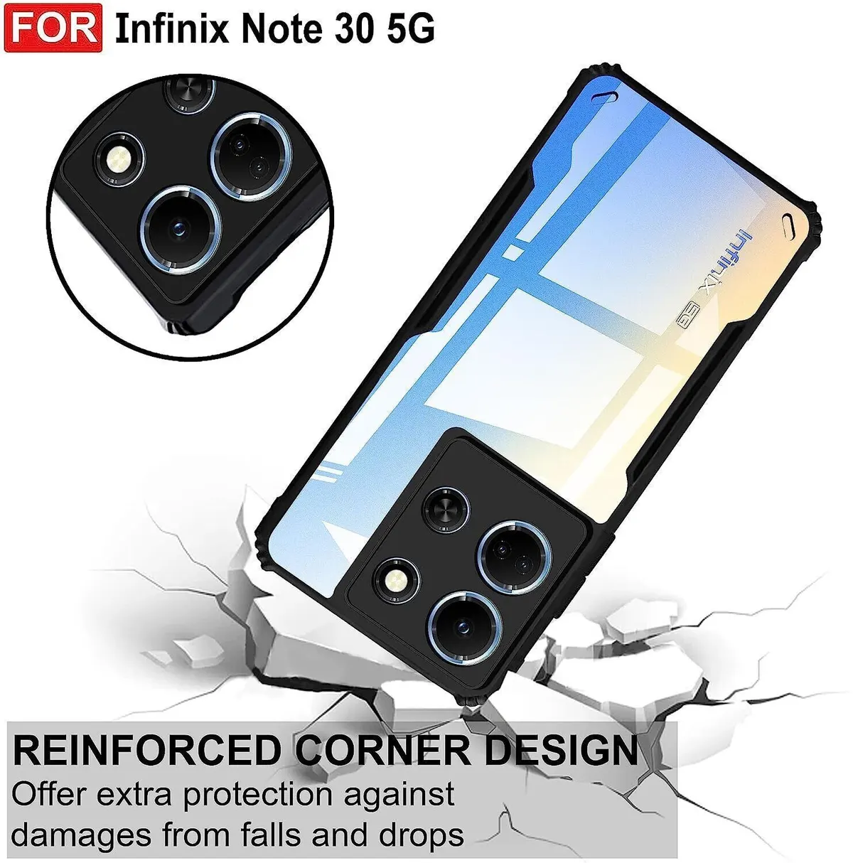Micvir Back Cover for Infinix Note 30 5G (Transparent, Black, Shock Proof, Polycarbonate, Pack of: 1) — image 3 of 5
