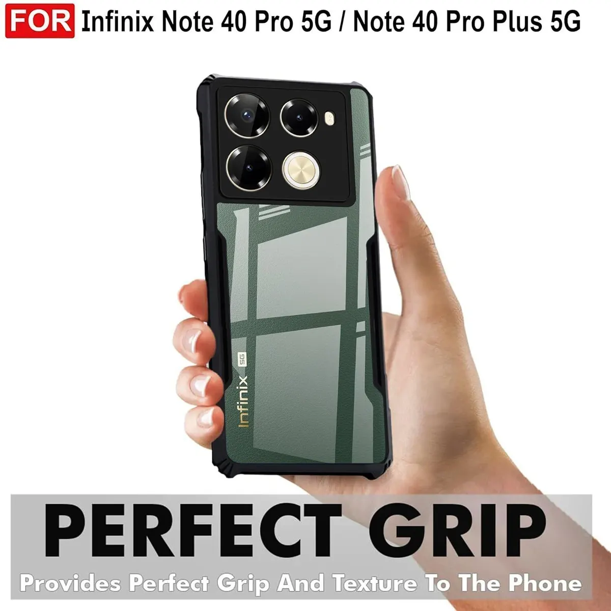 Micvir Back Cover for Infinix Note 40 Pro Plus (Transparent, Black, Shock Proof, Polycarbonate, Pack of: 1) — image 2 of 5