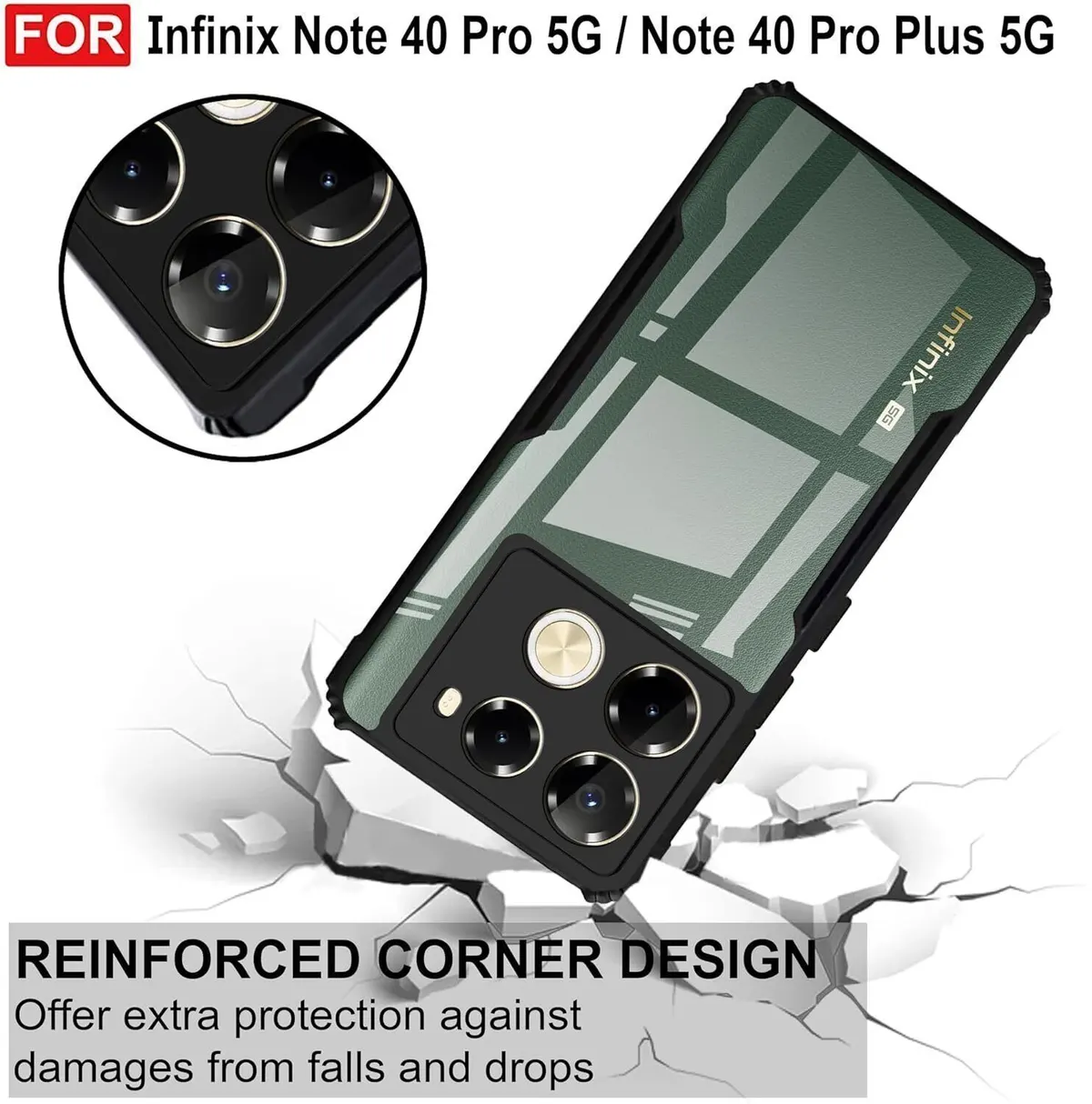 Micvir Back Cover for Infinix Note 40 Pro Plus (Transparent, Black, Shock Proof, Polycarbonate, Pack of: 1) — image 3 of 5