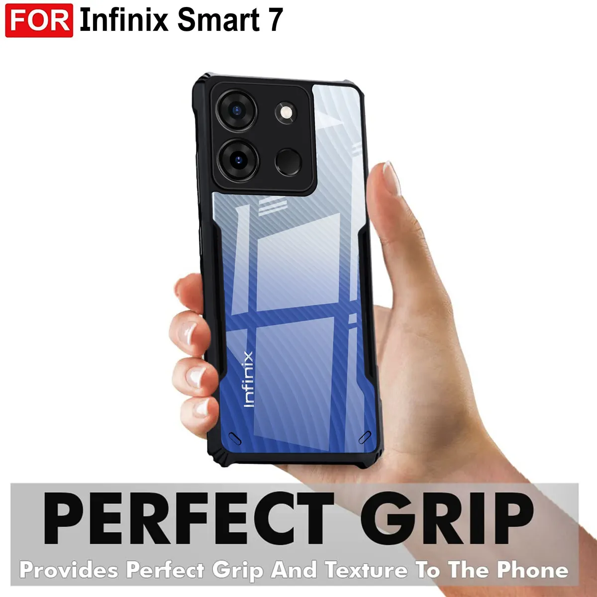 Micvir Back Cover for Infinix Smart 7 (Transparent, Black, Shock Proof, Polycarbonate, Pack of: 1) — image 2 of 5