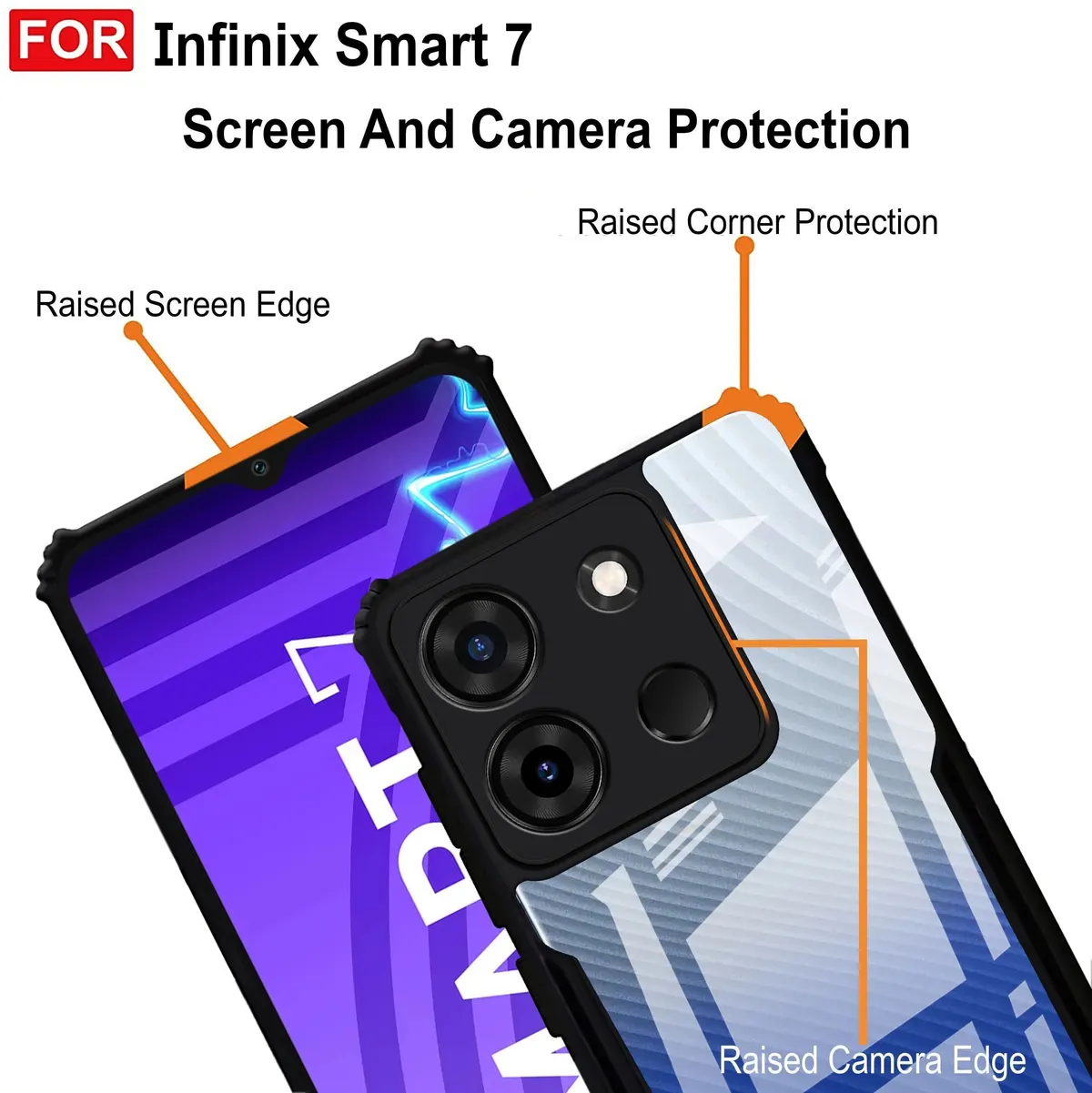 Micvir Back Cover for Infinix Smart 7 (Transparent, Black, Shock Proof, Polycarbonate, Pack of: 1) — image 3 of 5