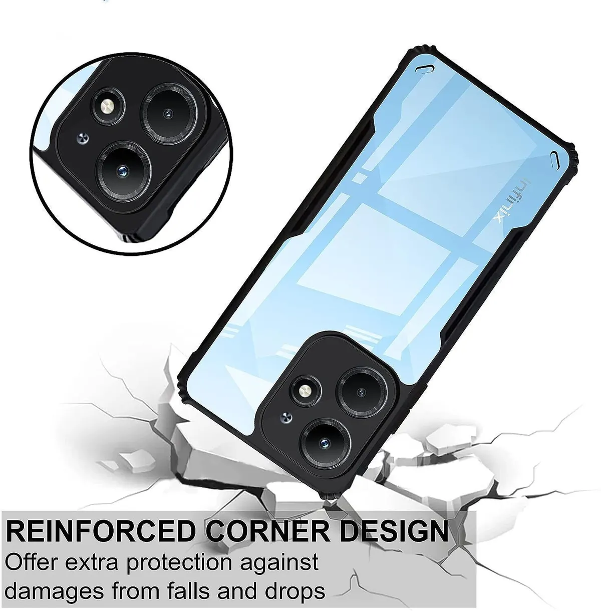 Micvir Back Cover for Infinix Smart 8 (Transparent, Black, Shock Proof, Polycarbonate, Pack of: 1) — image 3 of 5