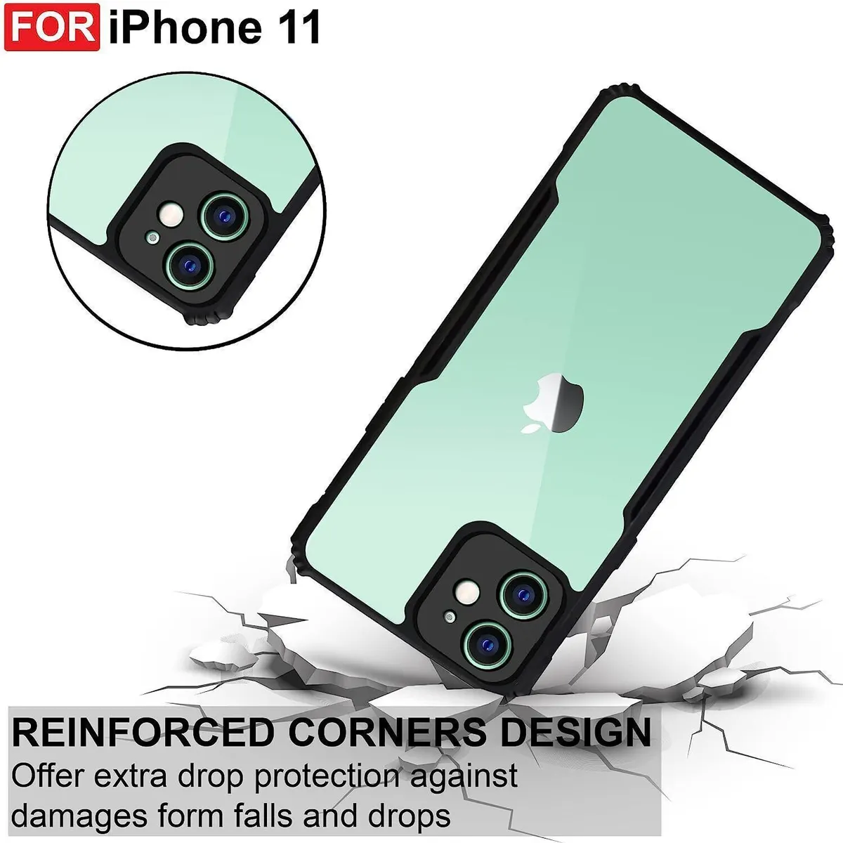 Micvir Back Cover for Apple iPhone 11 (Transparent, Black, Shock Proof, Polycarbonate, Pack of: 1) — image 3 of 5