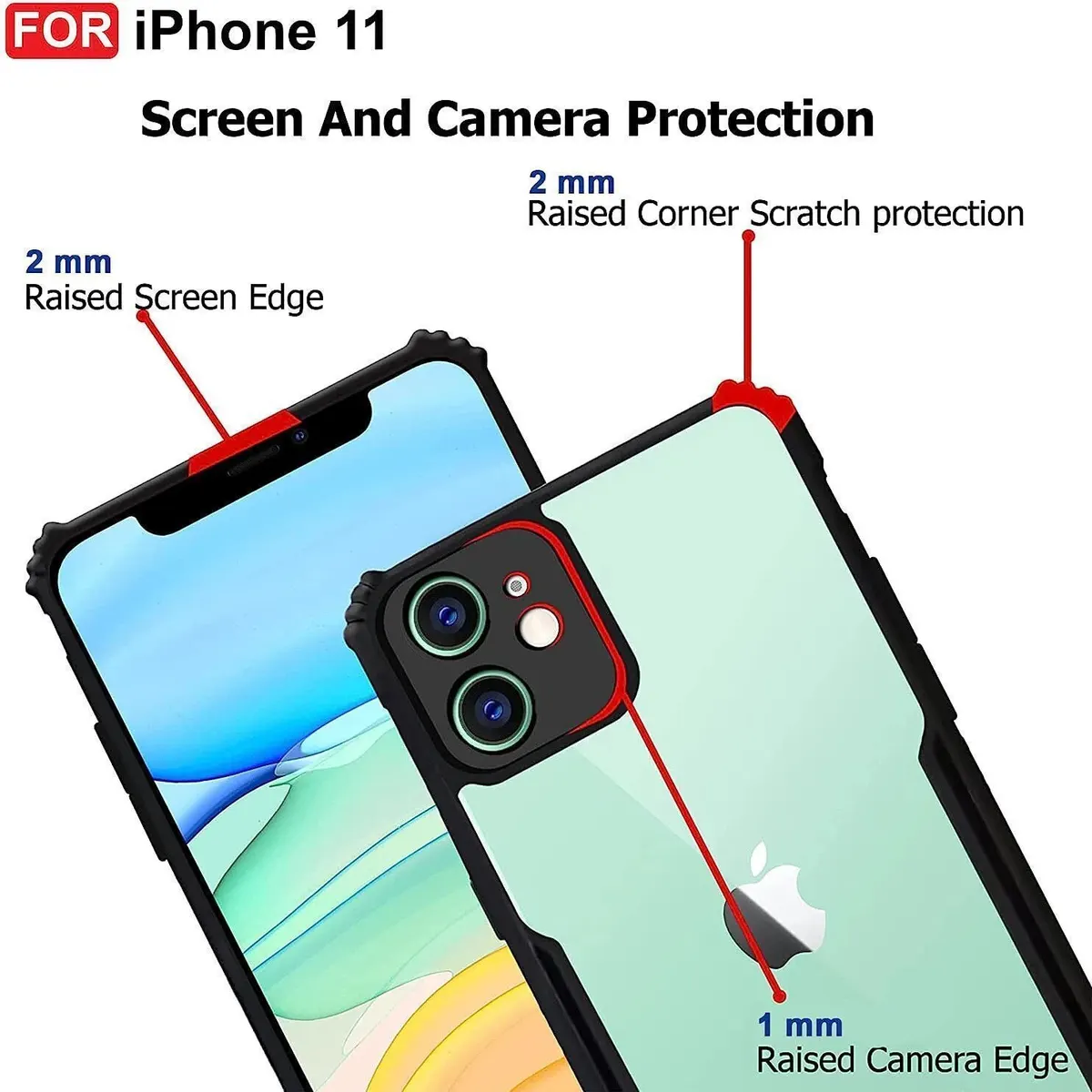 Micvir Back Cover for Apple iPhone 11 (Transparent, Black, Shock Proof, Polycarbonate, Pack of: 1) — image 4 of 5