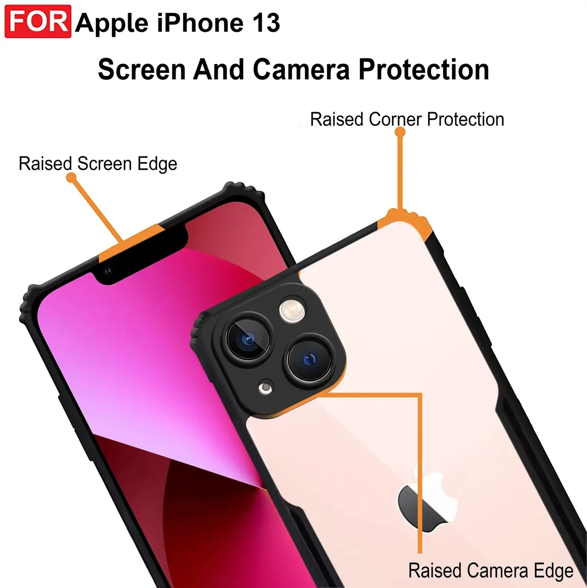 Micvir Back Cover for Apple iPhone 13 (Transparent, Black, Shock Proof, Polycarbonate, Pack of: 1) — image 3 of 5