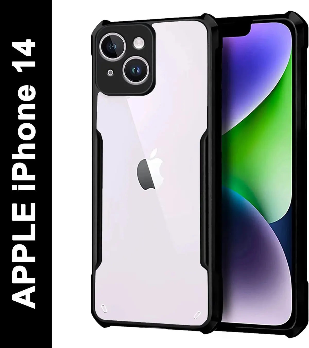 Micvir Back Cover for Apple iPhone 14 (Transparent, Black, Shock Proof, Polycarbonate, Pack of: 1)
