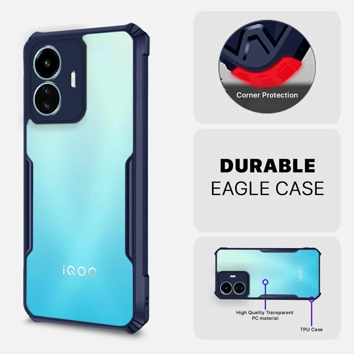 Micvir Back Cover for IQOO Z6 Lite 5G (Transparent, Blue, Shock Proof, Polycarbonate, Pack of: 1) — image 3 of 5