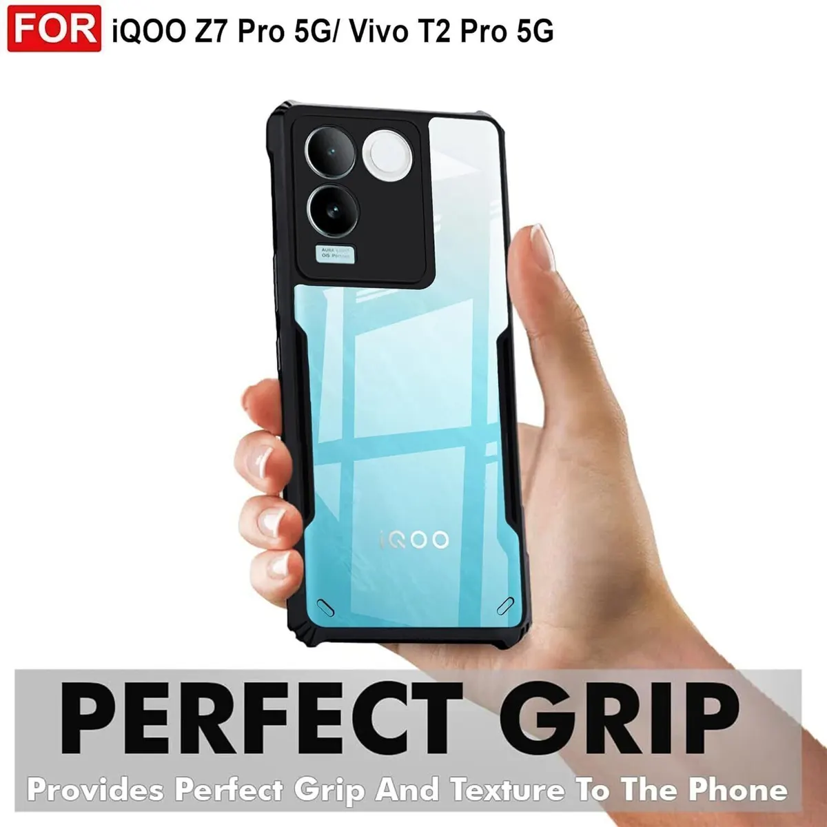 Micvir Back Cover for Vivo T2 Pro 5G (Transparent, Black, Shock Proof, Polycarbonate, Pack of: 1) — image 2 of 5