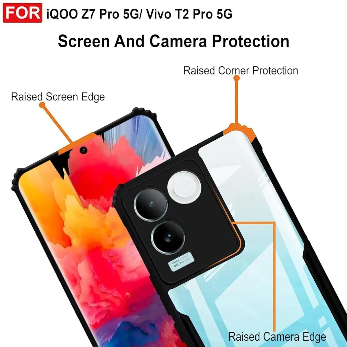 Micvir Back Cover for Vivo T2 Pro 5G (Transparent, Black, Shock Proof, Polycarbonate, Pack of: 1) — image 4 of 5
