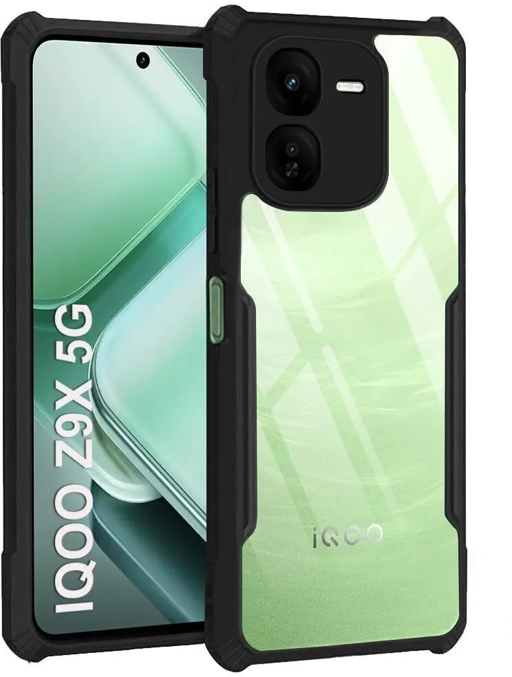 Micvir Back Cover for iQOO Z9X 5G (Transparent, Black, Shock Proof, Polycarbonate, Pack of: 1)