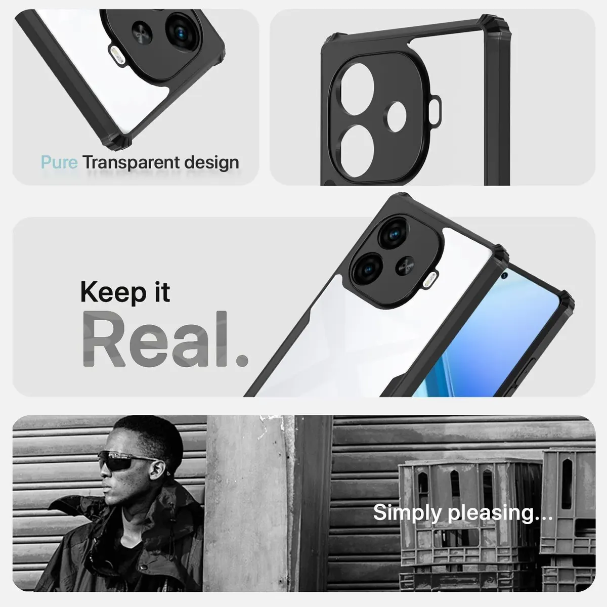 Micvir Back Cover for iQOO Z9X Turbo 5G (Transparent, Black, Shock Proof, Polycarbonate, Pack of: 1) — image 2 of 5