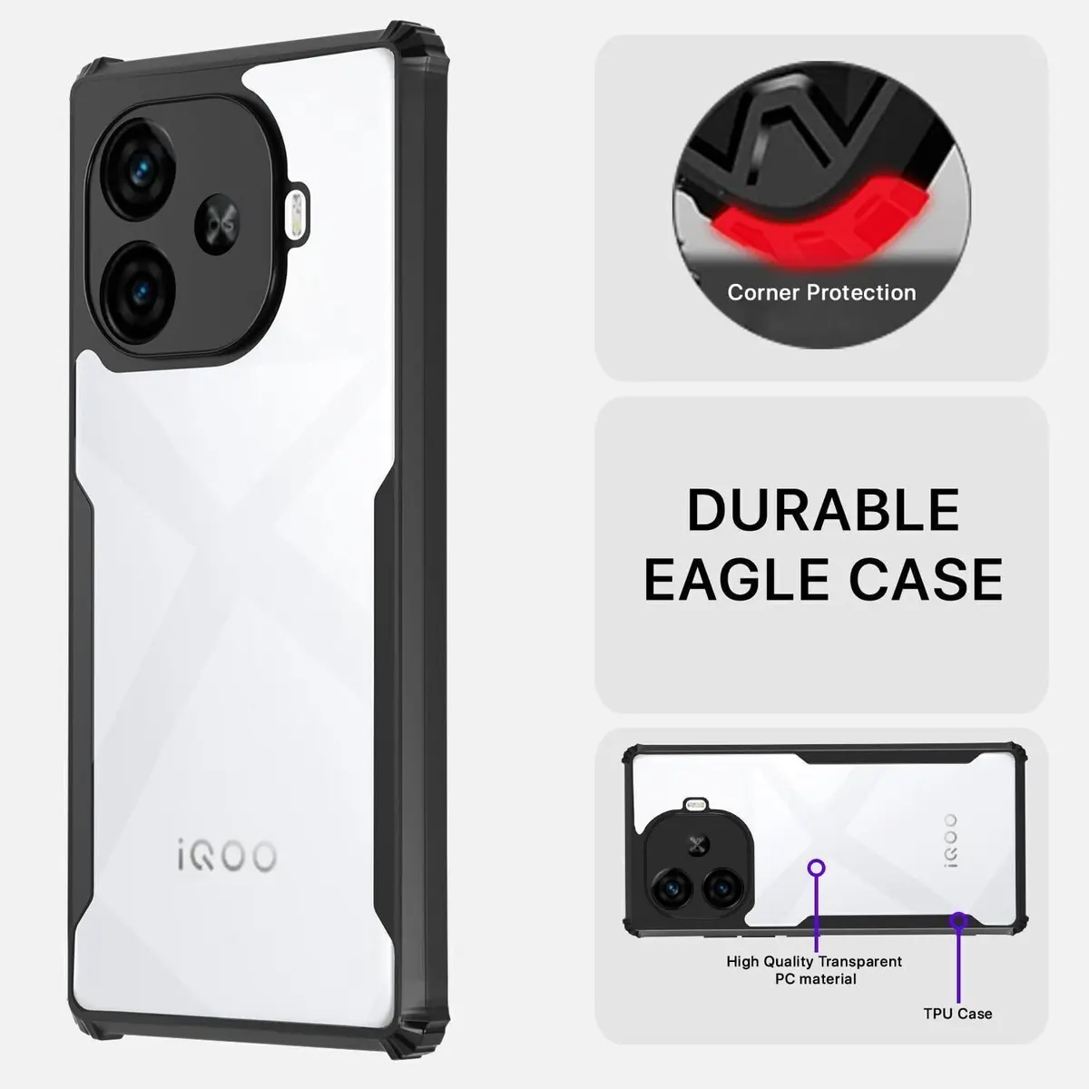 Micvir Back Cover for iQOO Z9X Turbo 5G (Transparent, Black, Shock Proof, Polycarbonate, Pack of: 1) — image 4 of 5