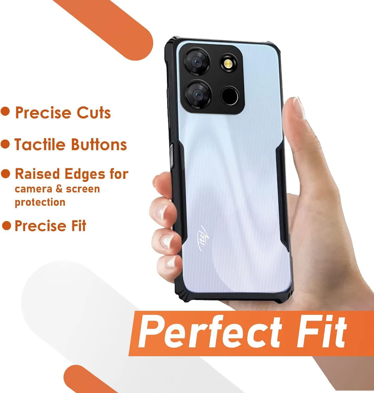 Micvir Back Cover for Itel A60 (Transparent, Black, Shock Proof, Polycarbonate) — image 2 of 5