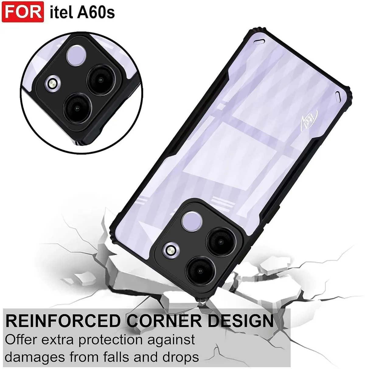 Micvir Back Cover for Itel A60s 5G (Transparent, Black, Shock Proof, Polycarbonate) — image 3 of 5