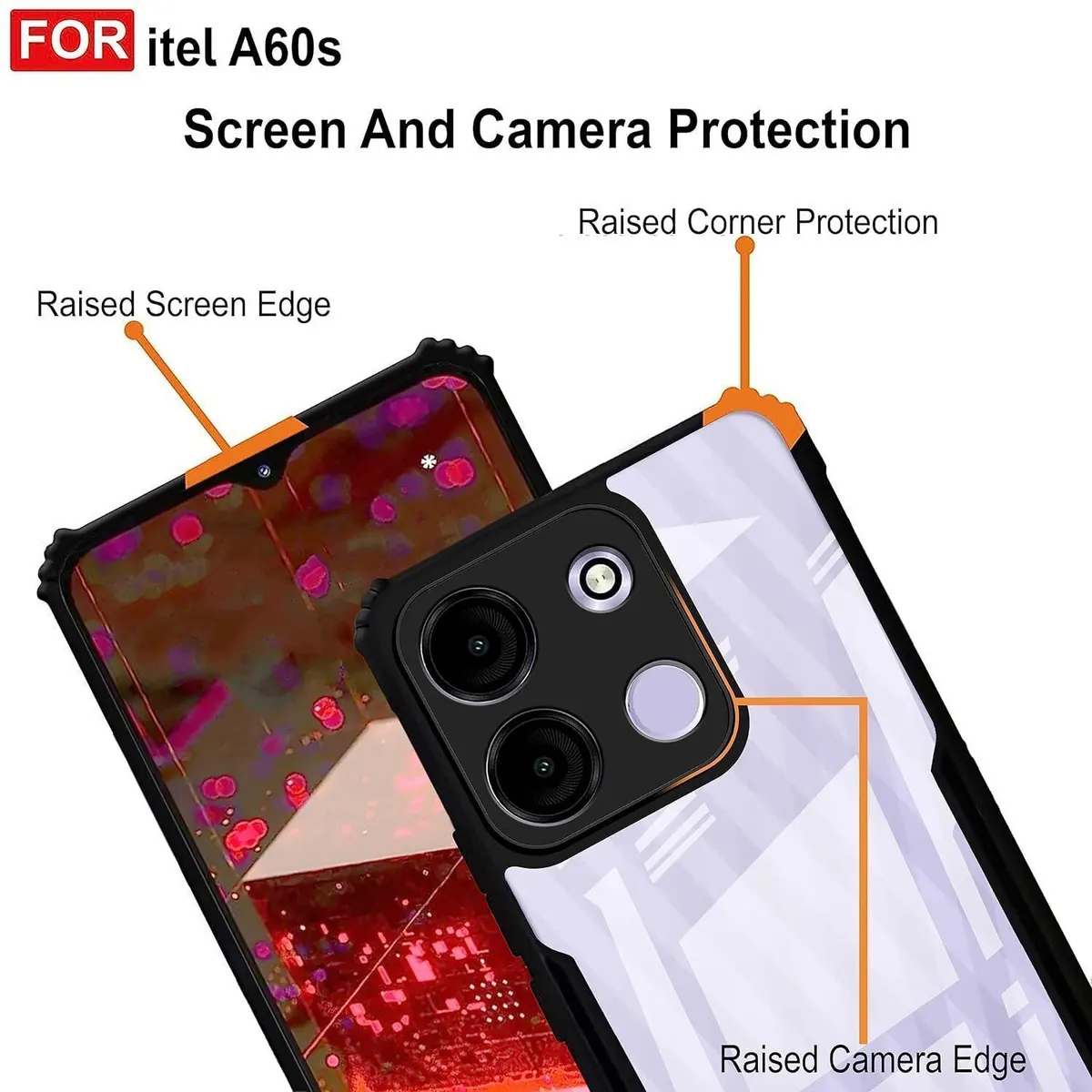 Micvir Back Cover for Itel A60s 5G (Transparent, Black, Shock Proof, Polycarbonate) — image 4 of 5