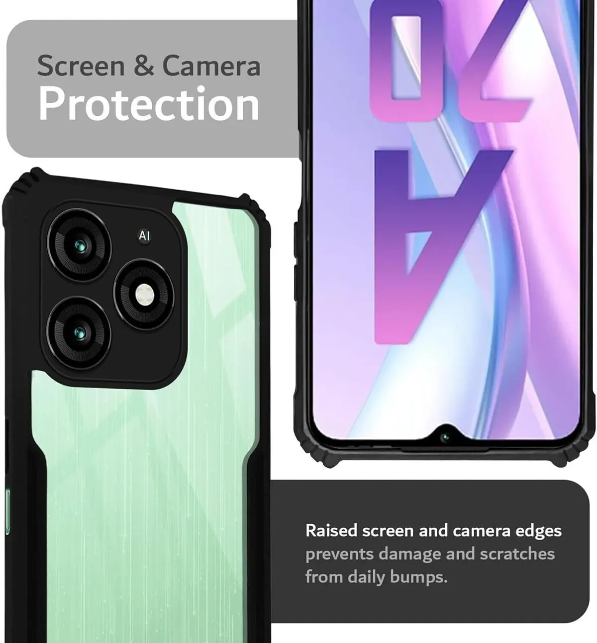 Micvir Back Cover for Itel A70 (Transparent, Black, Shock Proof, Polycarbonate) — image 3 of 5