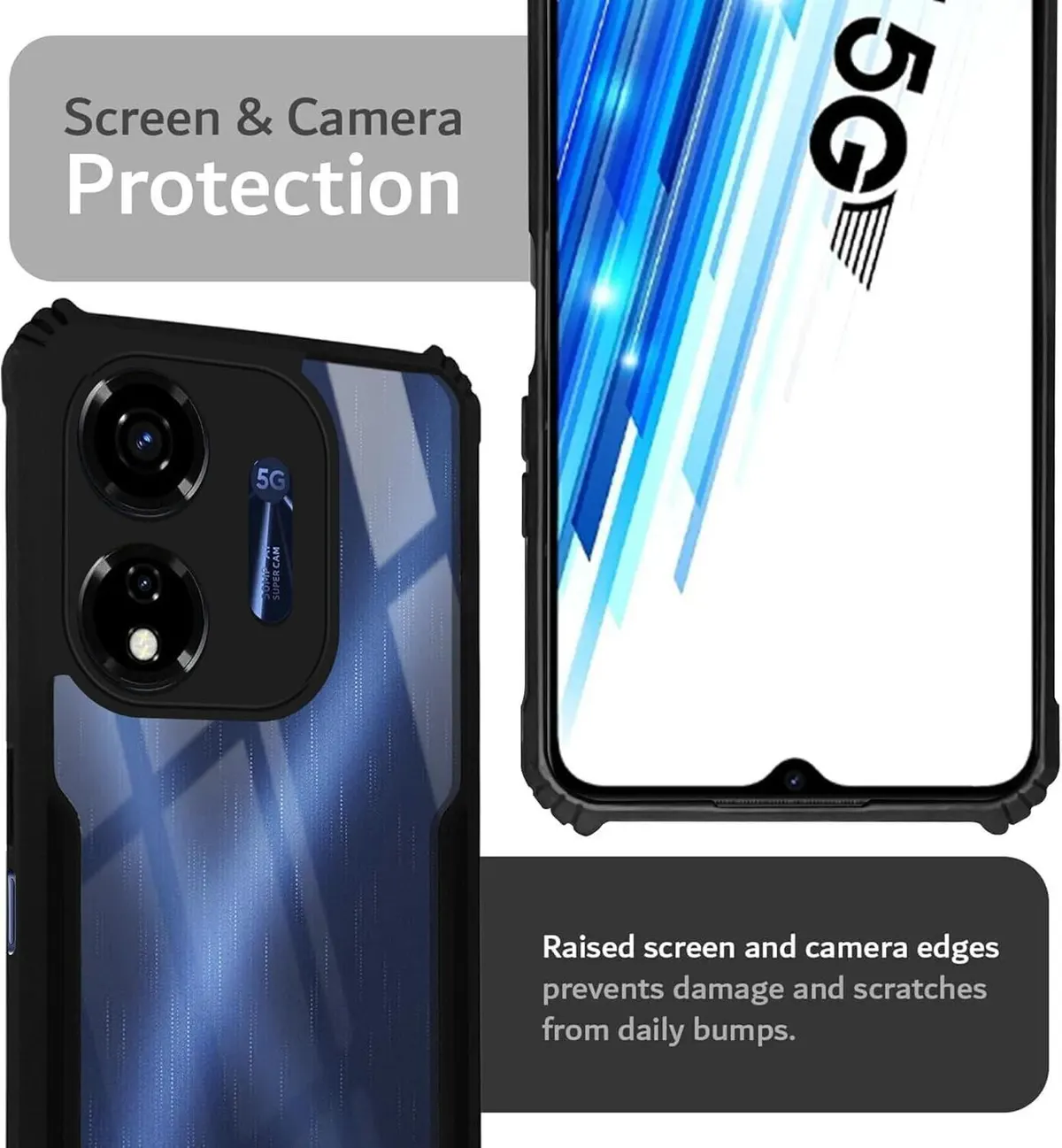 Micvir Back Cover for Itel P55 5G (Transparent, Black, Shock Proof, Polycarbonate) — image 3 of 5