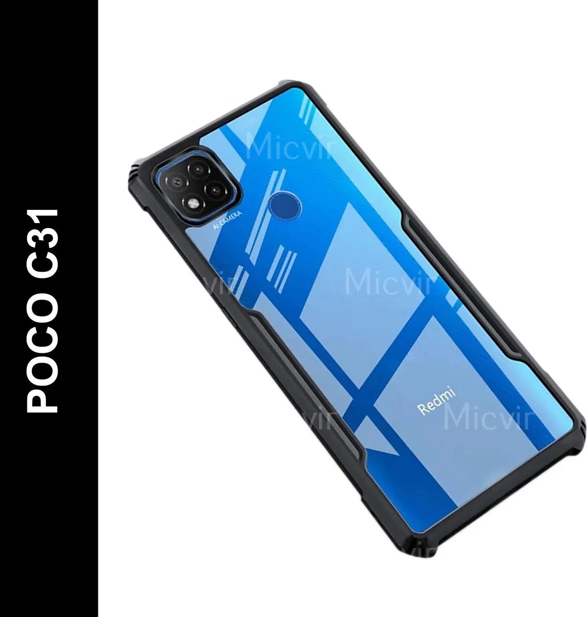 Micvir Back Cover for Mi Redmi 9 (Transparent, Black, Shock Proof, Polycarbonate, Pack of: 1)
