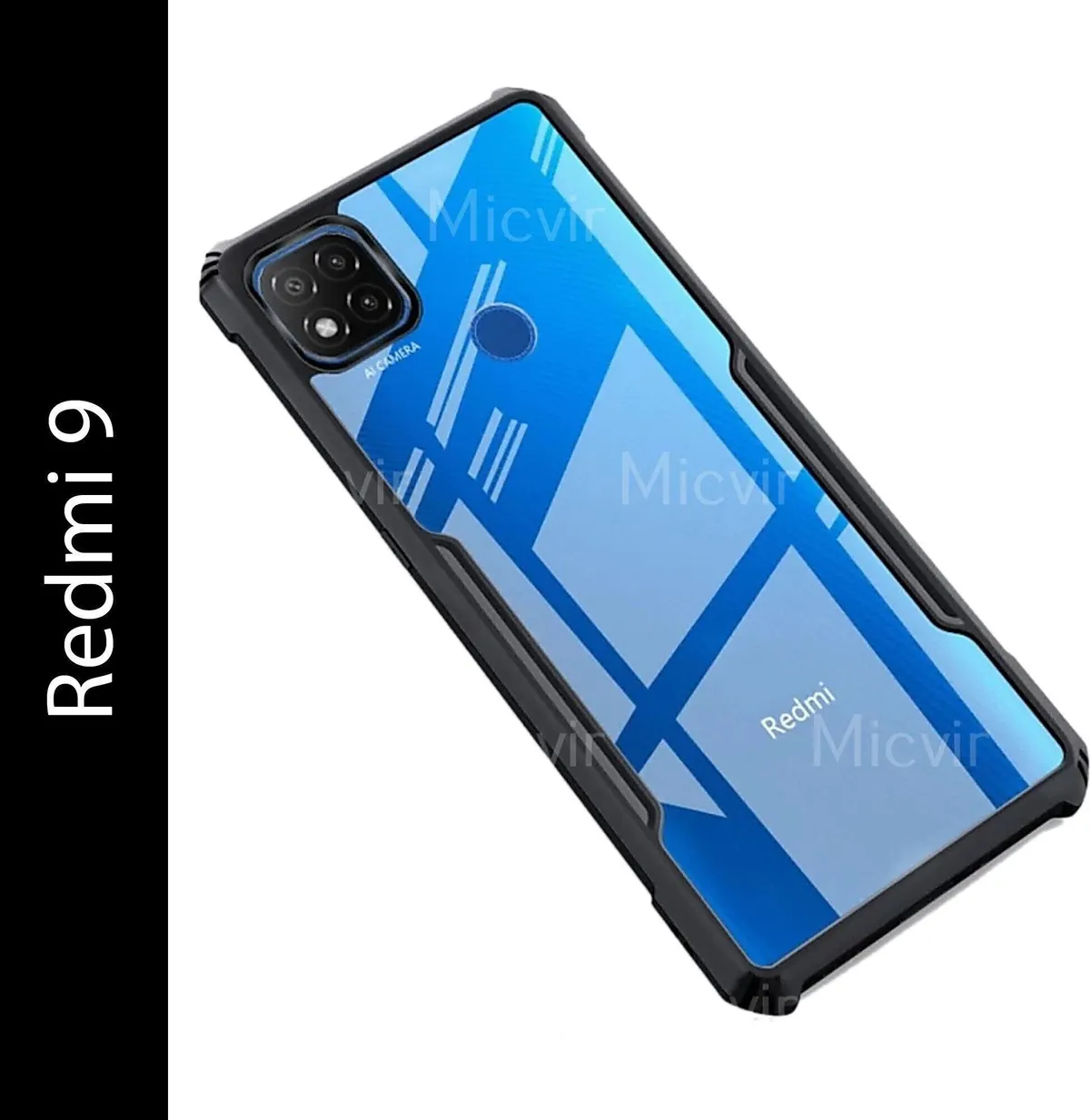 Micvir Back Cover for Mi Redmi 9 (Transparent, Black, Shock Proof, Polycarbonate, Pack of: 1) — image 2 of 4