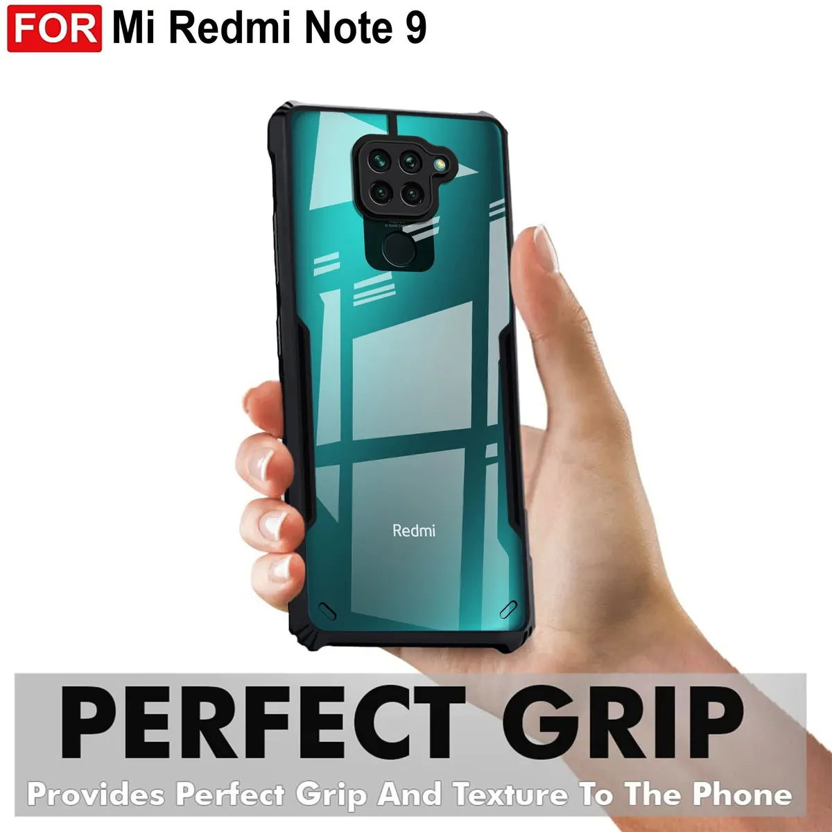 Micvir Back Cover for Mi Redmi Note 9 (Transparent, Black, Shock Proof, Polycarbonate, Pack of: 1) — image 2 of 5