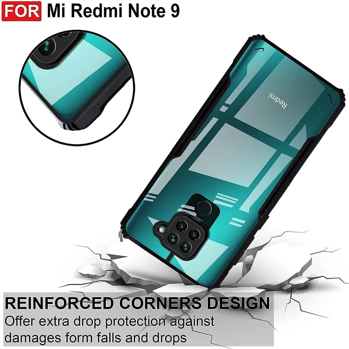 Micvir Back Cover for Mi Redmi Note 9 (Transparent, Black, Shock Proof, Polycarbonate, Pack of: 1) — image 3 of 5