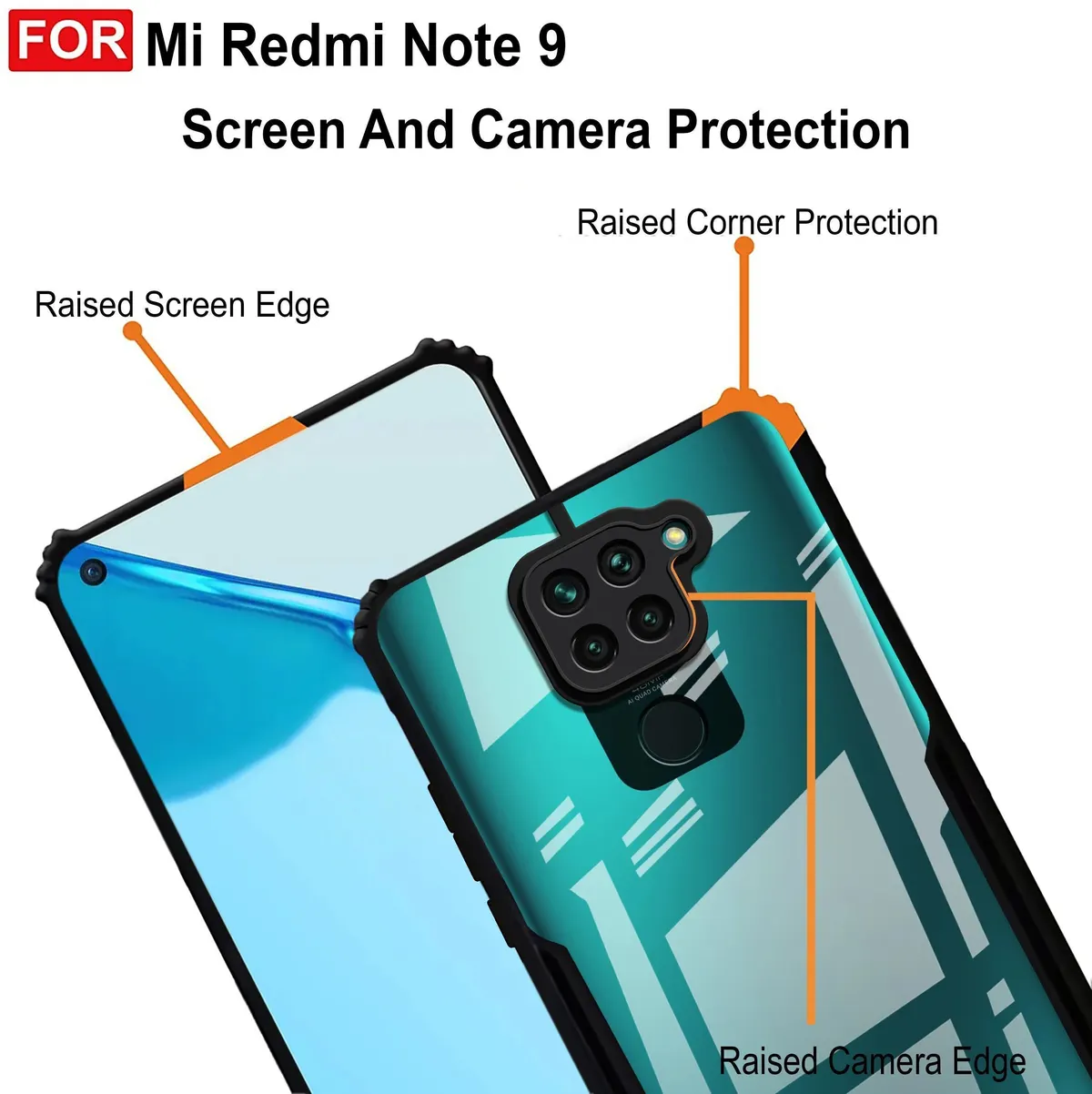 Micvir Back Cover for Mi Redmi Note 9 (Transparent, Black, Shock Proof, Polycarbonate, Pack of: 1) — image 4 of 5