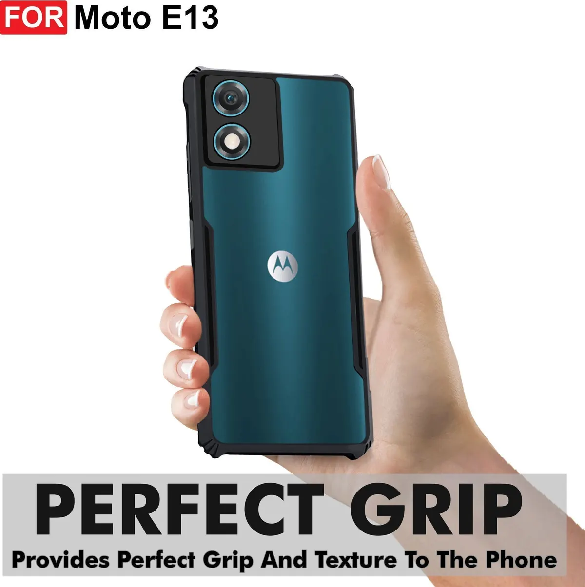 Micvir Back Cover for Motorola E13 (Transparent, Black, Shock Proof, Polycarbonate, Pack of: 1) — image 2 of 5