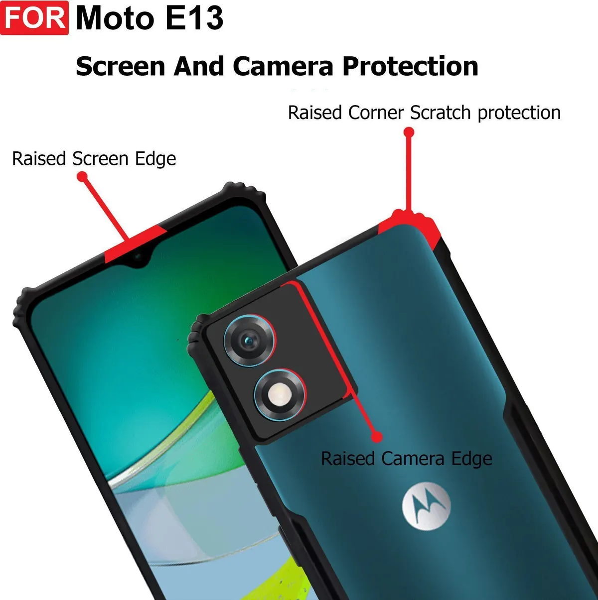 Micvir Back Cover for Motorola E13 (Transparent, Black, Shock Proof, Polycarbonate, Pack of: 1) — image 3 of 5