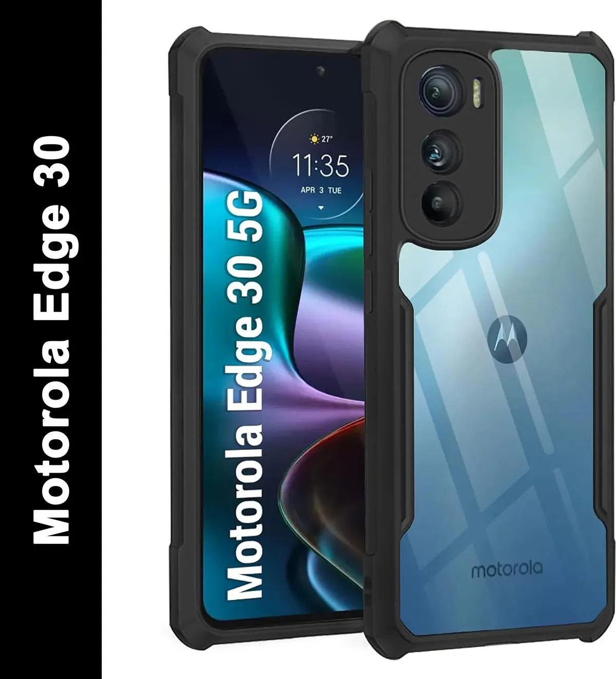 Micvir Back Cover for Motorola Edge 30 (Transparent, Black, Shock Proof, Polycarbonate, Pack of: 1)