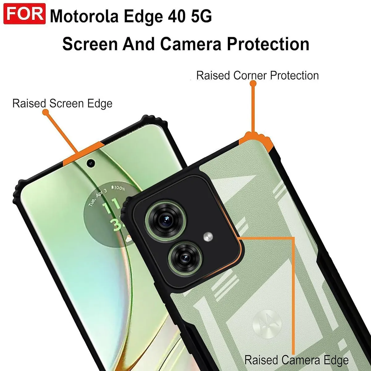 Micvir Back Cover for MOTOROLA Edge 40 Neo (Transparent, Black, Shock Proof, Polycarbonate, Pack of: 1) — image 4 of 5