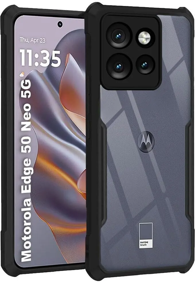 Micvir Back Cover for Motorola Edge 50 Neo (Transparent, Black, Shock Proof, Polycarbonate, Pack of: 1)