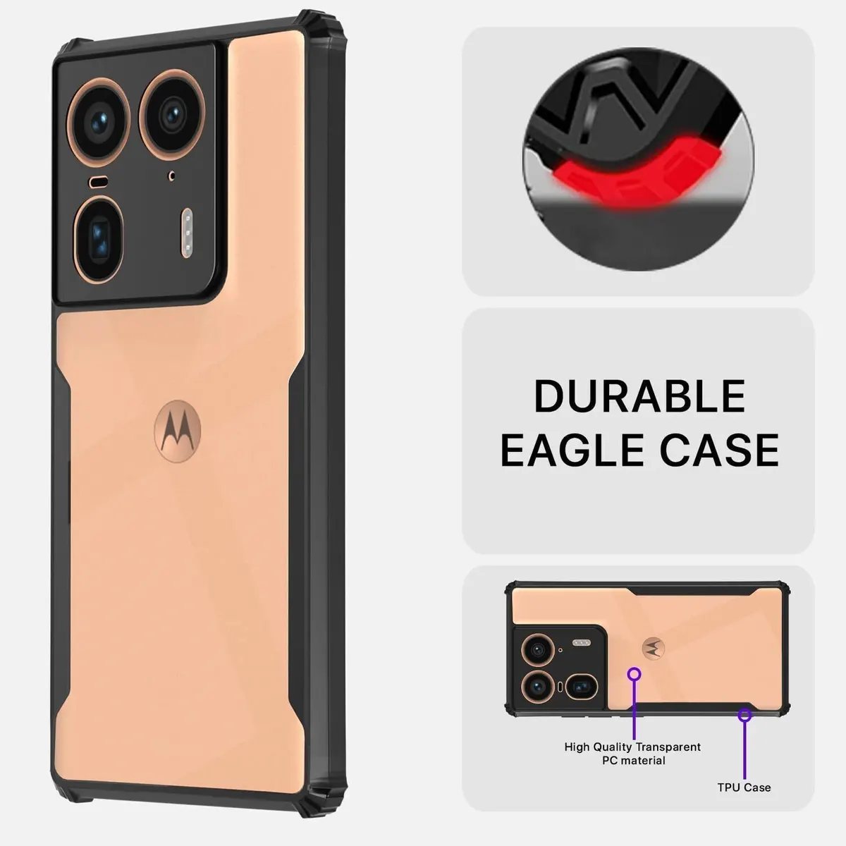 Micvir Back Cover for Motorola Edge 50 Ultra 5G (Transparent, Black, Shock Proof, Polycarbonate, Pack of: 1) — image 4 of 5