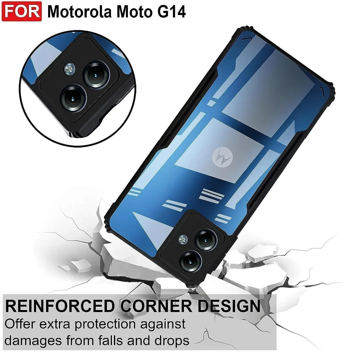 Micvir Back Cover for Motorola G14 (Transparent, Black, Shock Proof, Polycarbonate, Pack of: 1) — image 3 of 5
