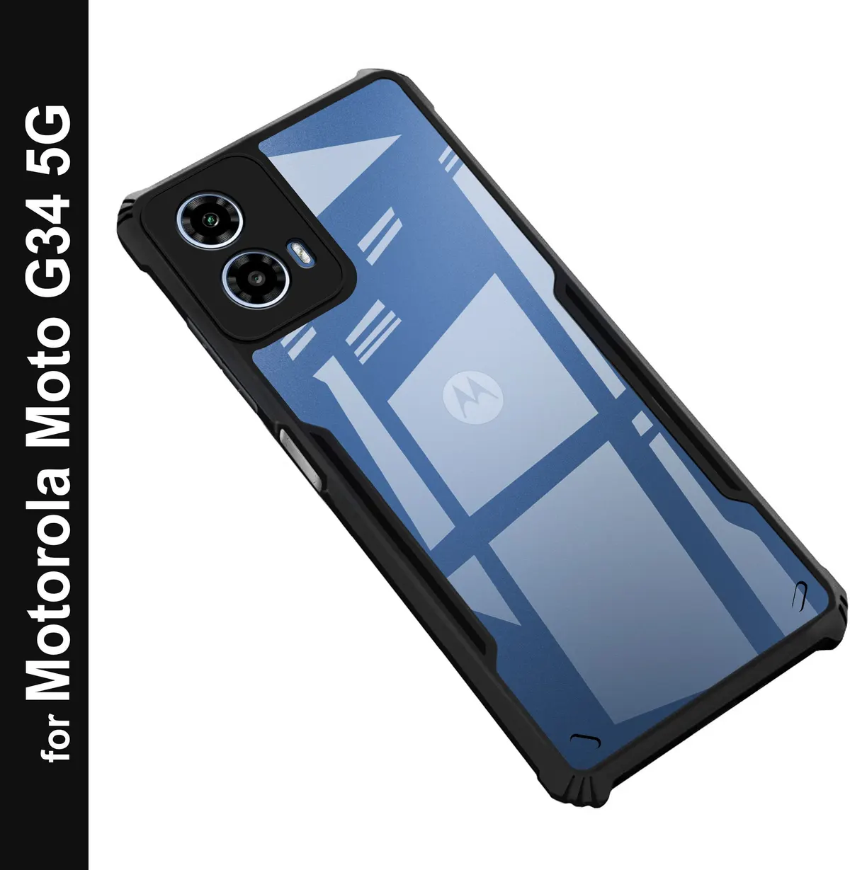 Micvir Back Cover for Motorola Moto G34 5G (Transparent, Black, Shock Proof, Polycarbonate, Pack of: 1)