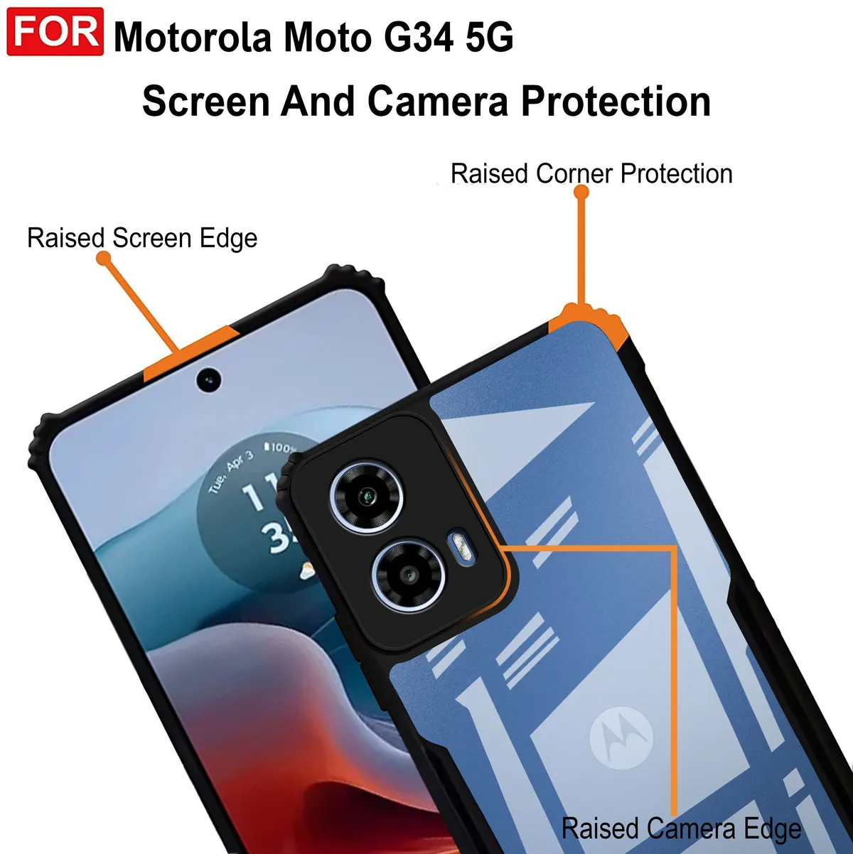 Micvir Back Cover for Motorola Moto G34 5G (Transparent, Black, Shock Proof, Polycarbonate, Pack of: 1) — image 3 of 4