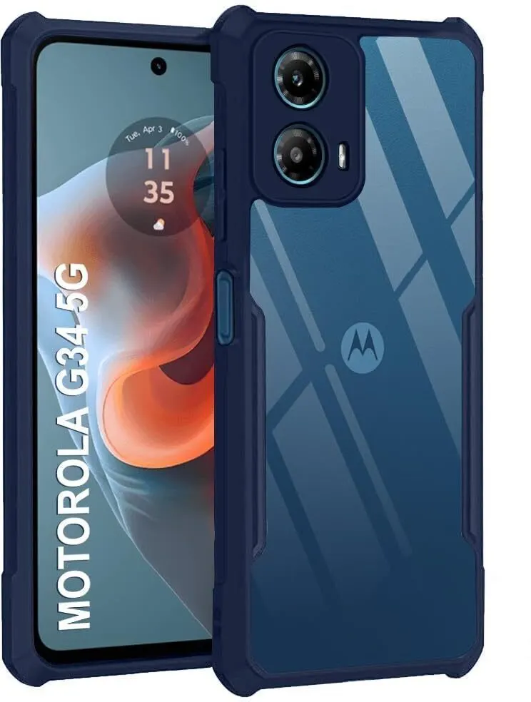 Micvir Back Cover for Motorola Moto G34 5G (Transparent, Blue, Shock Proof, Polycarbonate, Pack of: 1)