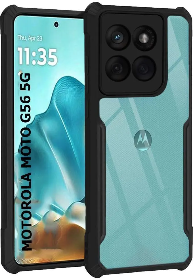 Micvir Back Cover for Motorola Moto G56 5G (Transparent, Black, Shock Proof, Polycarbonate, Pack of: 1)