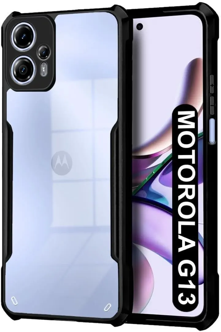Micvir Back Cover for Motorola Moto G13 (Transparent, Black, Shock Proof, Polycarbonate, Pack of: 1)