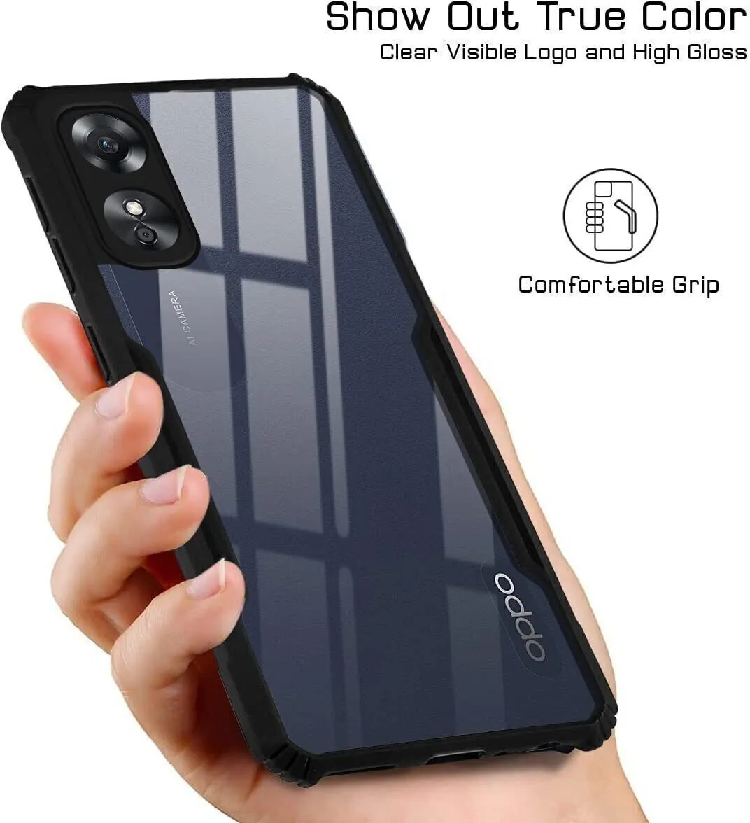 Micvir Back Cover for Oppo A17 (Transparent, Black, Shock Proof, Polycarbonate, Pack of: 1) — image 3 of 5