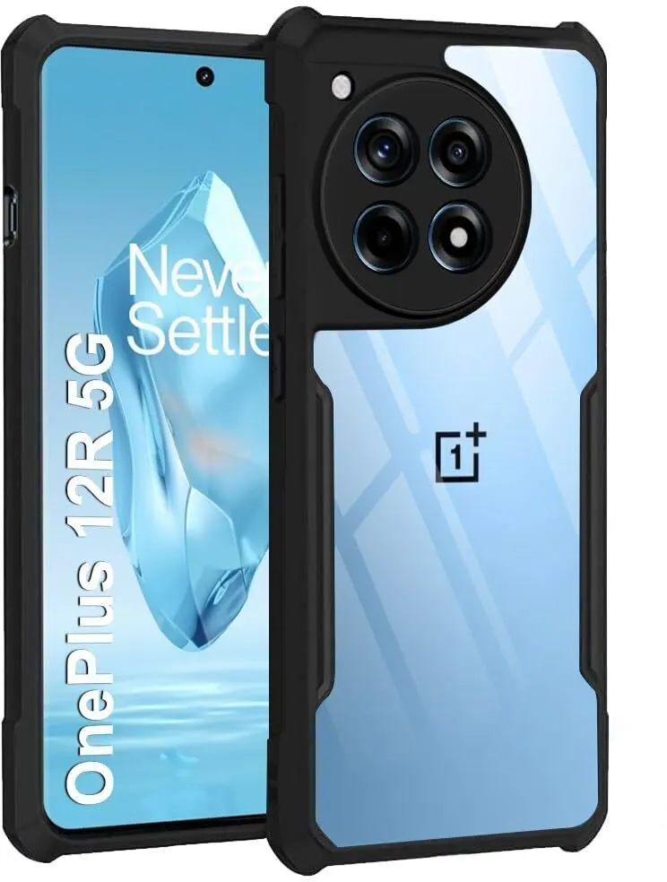 Micvir Back Cover for OnePlus 12R 5G (Transparent, Black, Shock Proof, Polycarbonate, Pack of: 1)