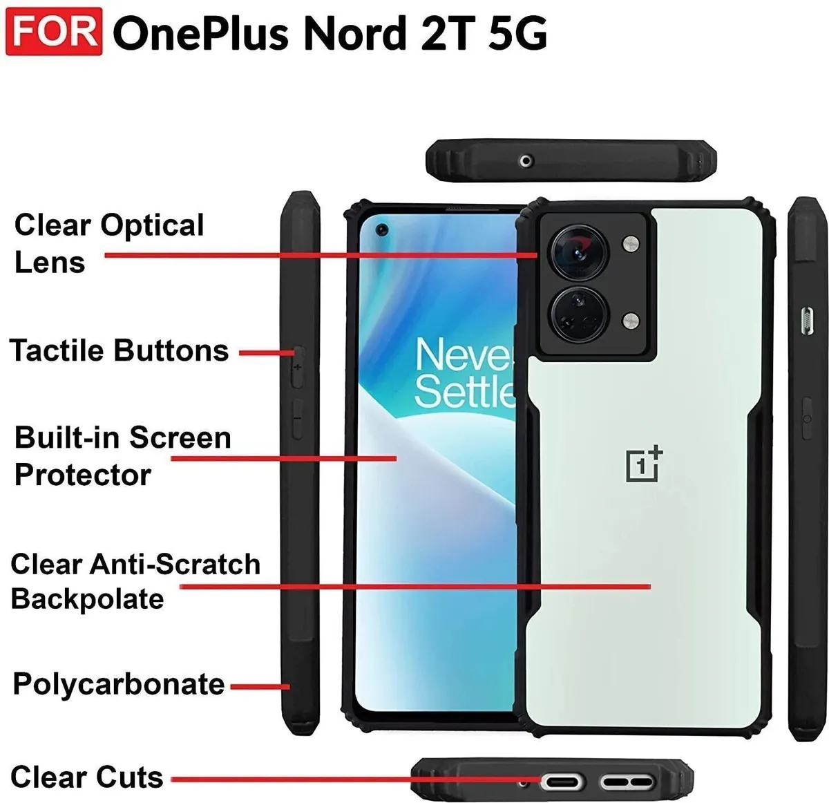 Micvir Back Cover for OnePlus Nord 2T 5G (Transparent, Black, Shock Proof, Polycarbonate, Pack of: 1) — image 4 of 5