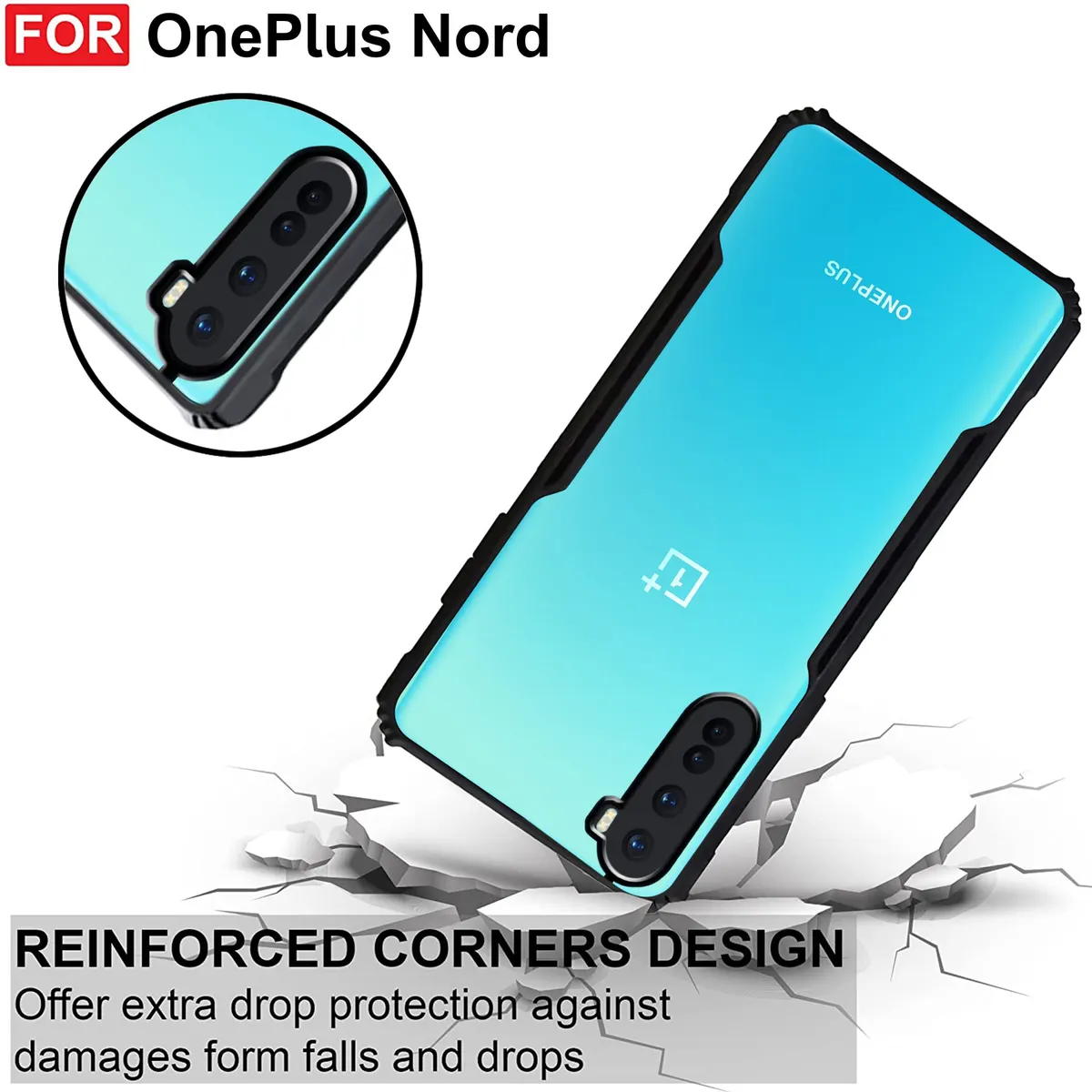 Micvir Back Cover for OnePlus Nord (Transparent, Black, Shock Proof, Polycarbonate, Pack of: 1) — image 3 of 4